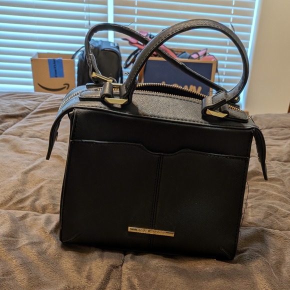 Steve Madden Handbags - Steve Madden Black Saffiano Satchel Handbag Gold Tone Hardware Top Handle Bag